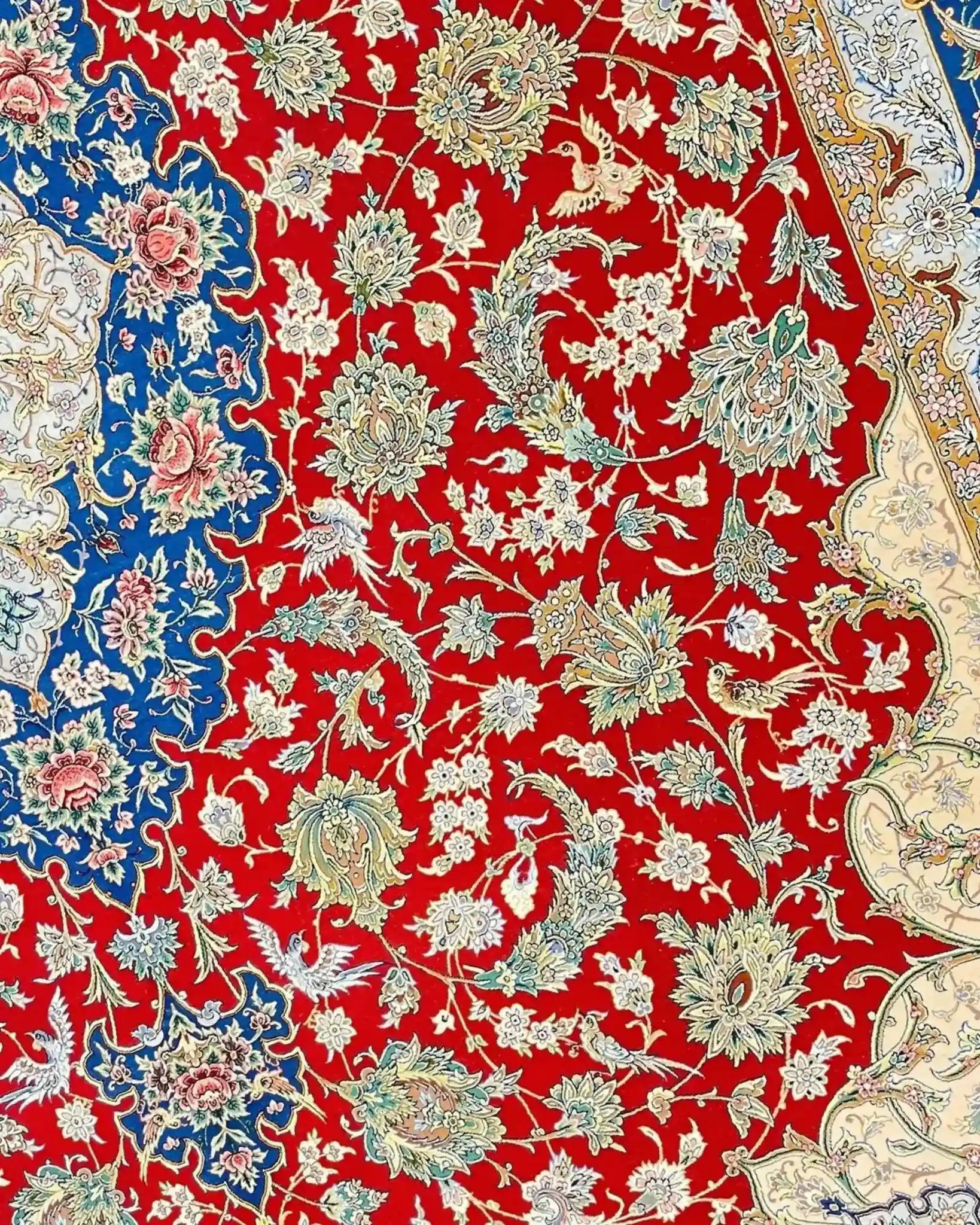 "Authentic Persian Area Rug with Red, Blue, and Gold Design, Handwoven by Habib"